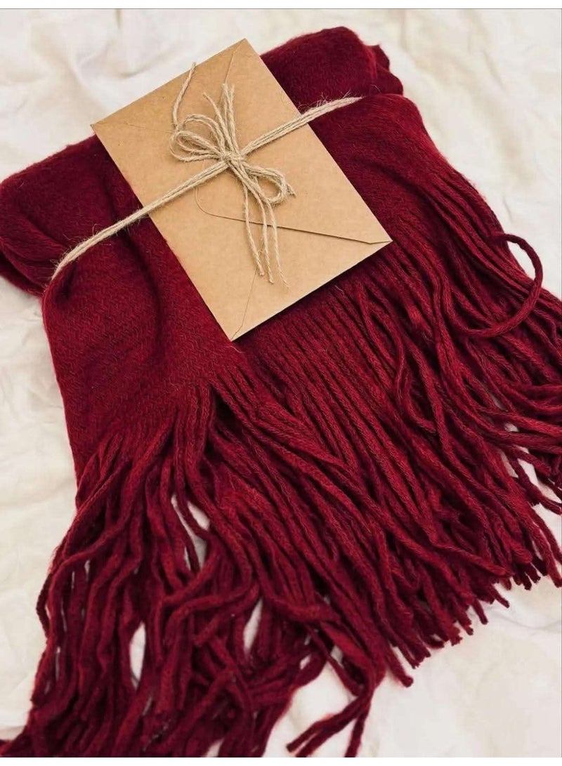 Luxuria Burgundy wool scarf – a winter shawl symbolizing love, warmth, and protection – Mikasa shawl - Image 1